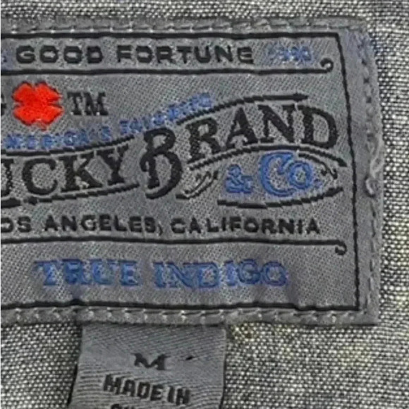 Lucky Brand denim embroidered button down jean shirt California palm tree - Picture 5 of 7